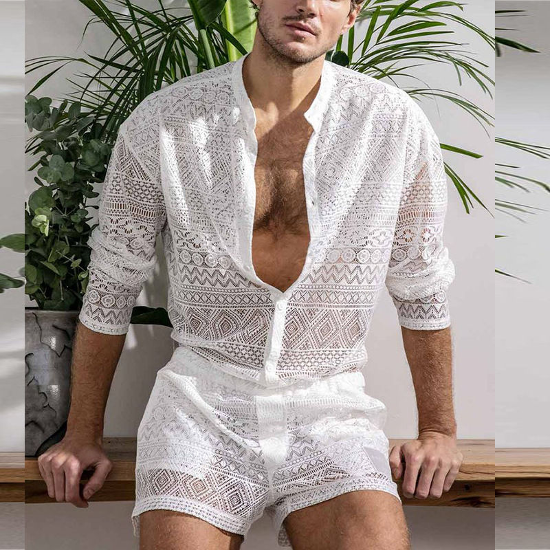 Thumbnail: Long Sleeve Shirt and Shorts Summer Suit