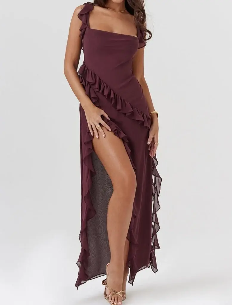 Thumbnail: Elegant Ruffle High Split Maxi Dress – The Gypsy Soul Tiered Maxi