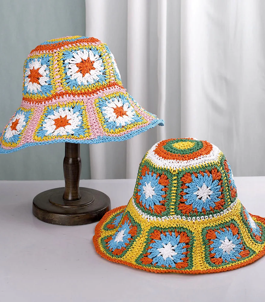 Sun protection in style - These bohemian knit summer hats keep you cool and protected from the sun.