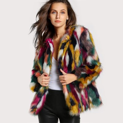 Radiant Vibes: Rainbow Faux Fur Elegance Coat - Wrap yourself in color and sophistication with this statement piece. 🌈🧥