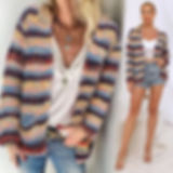 V-Neck Striped Acrylic Cardigan with Pockets