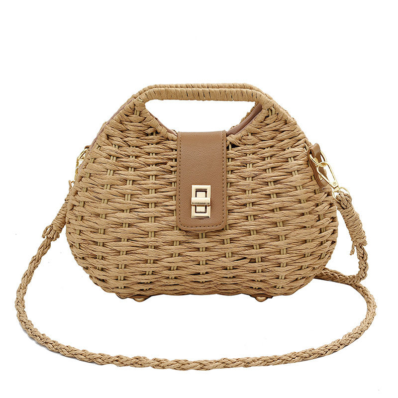 Thumbnail: Woven-Circle Latch Shoulder Bag