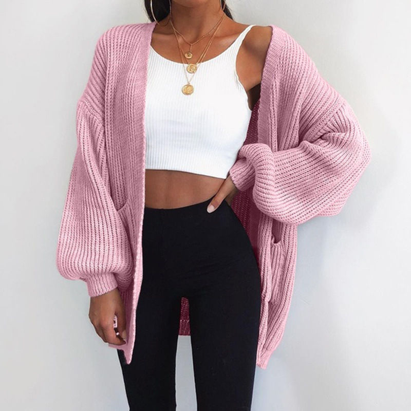 Thumbnail: Solid Color Loose Mid-Length Cardigan