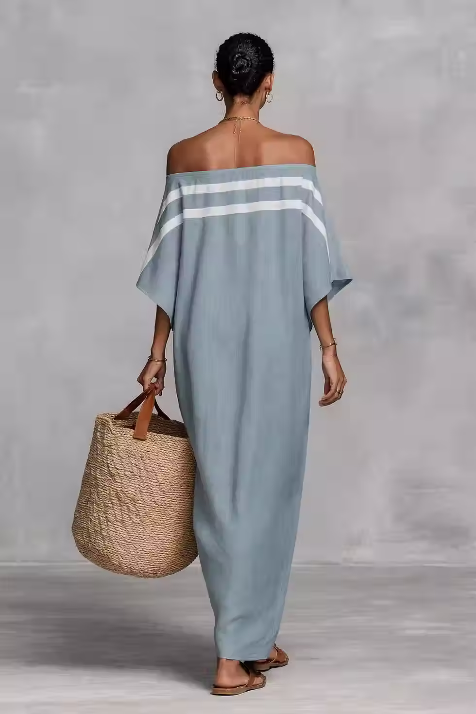 Thumbnail: Striped Off-Shoulder Batwing Maxi Dress