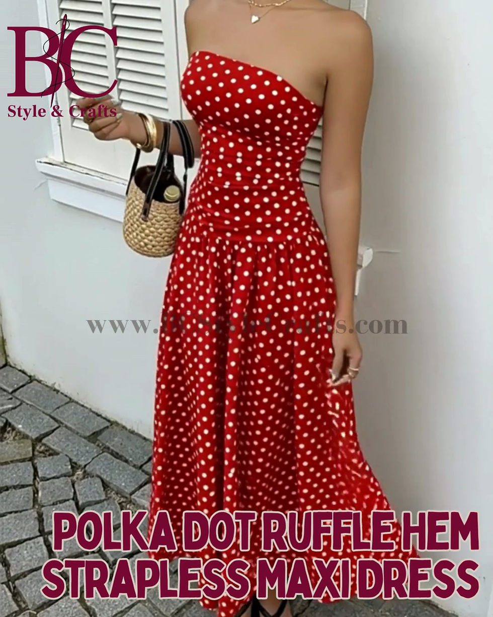 Thumbnail: Polka Dot Ruffle Hem Strapless Maxi Dress