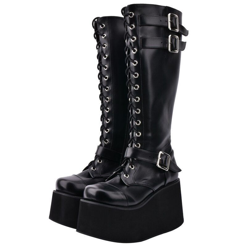 Thumbnail: Rebel Edge Lace-Up Zipper High Heel Boots