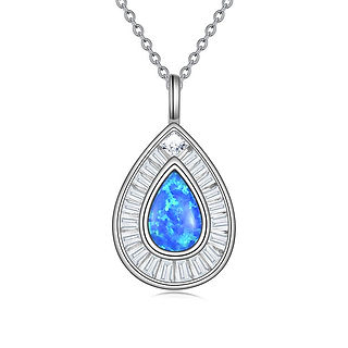 Sterling Silver Blue Opal Teardrop Necklace – Elegance and Mystique in a Captivating Pendant