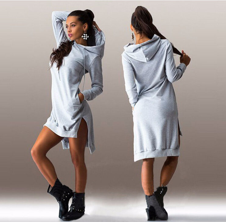 Thumbnail: Asymmetrical Fleece Hooded Mini Dress