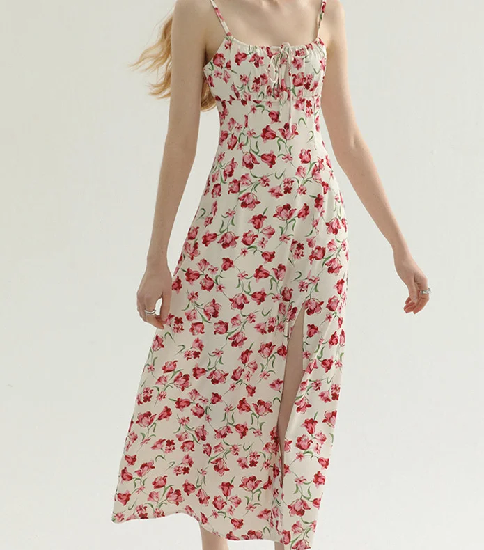 French Vintage Floral Strap Dress - Timeless Elegance and Bohemian Charm