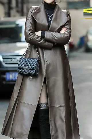 Edgy Chic Meets Eco: Vegan Leather Long Jacket, Unexpected Design, City Ready. ✨