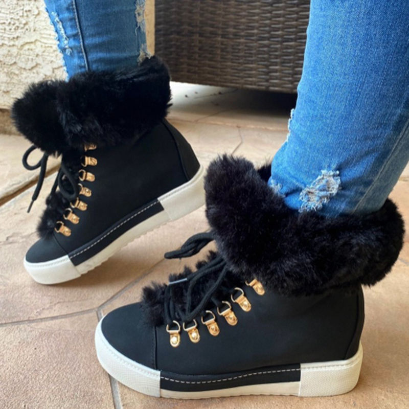 Thumbnail: The Frost-Proof Fashionista – Lace-Up Thick Sole Non-Slip Snow Plush Ankle Boots