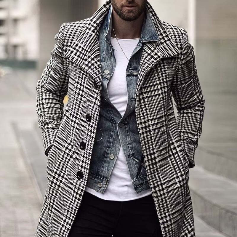 Herringbone Mid-length Woolen Coat