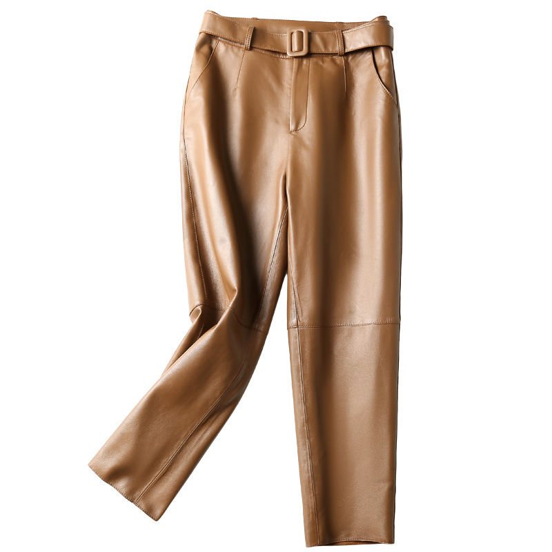 Thumbnail: The Milanese Legacy – High-Waisted Genuine Sheepskin Straight Trousers