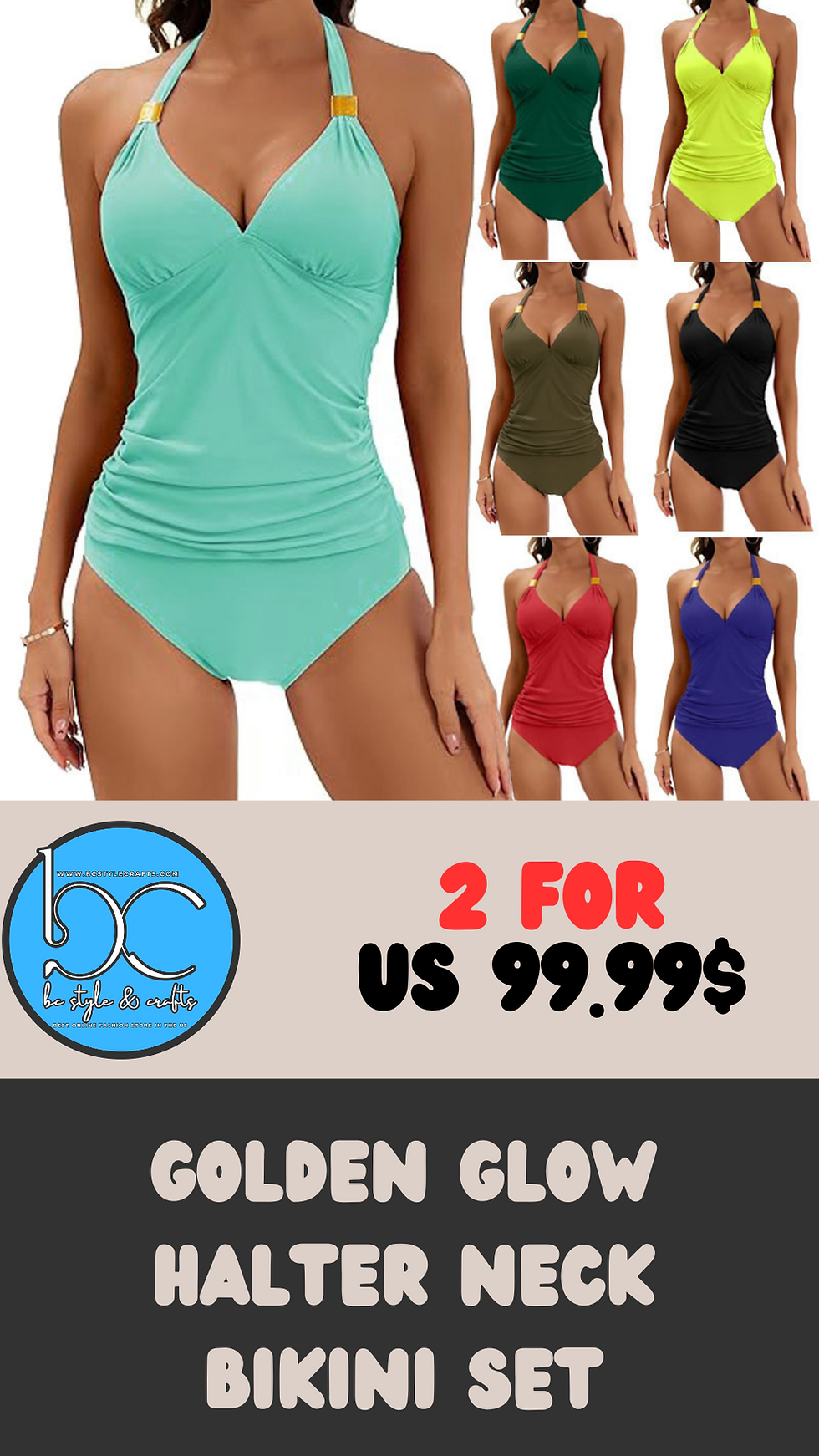 Thumbnail: The Auric Aura: Golden Glow Artisan Halter Neck Bikini Set