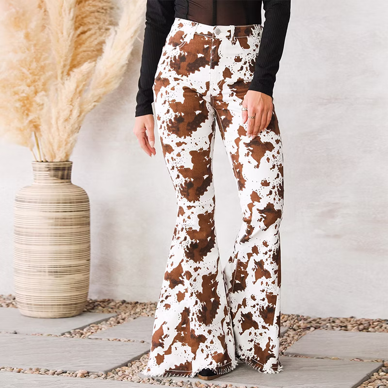 La Vache Sauvage – Artisan Cow-Print Statuesque Flared Denims