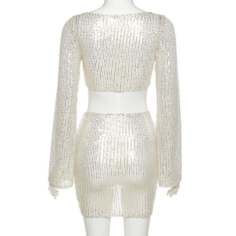 Thumbnail: Sequin Cardigan & High Waist Skirt Set