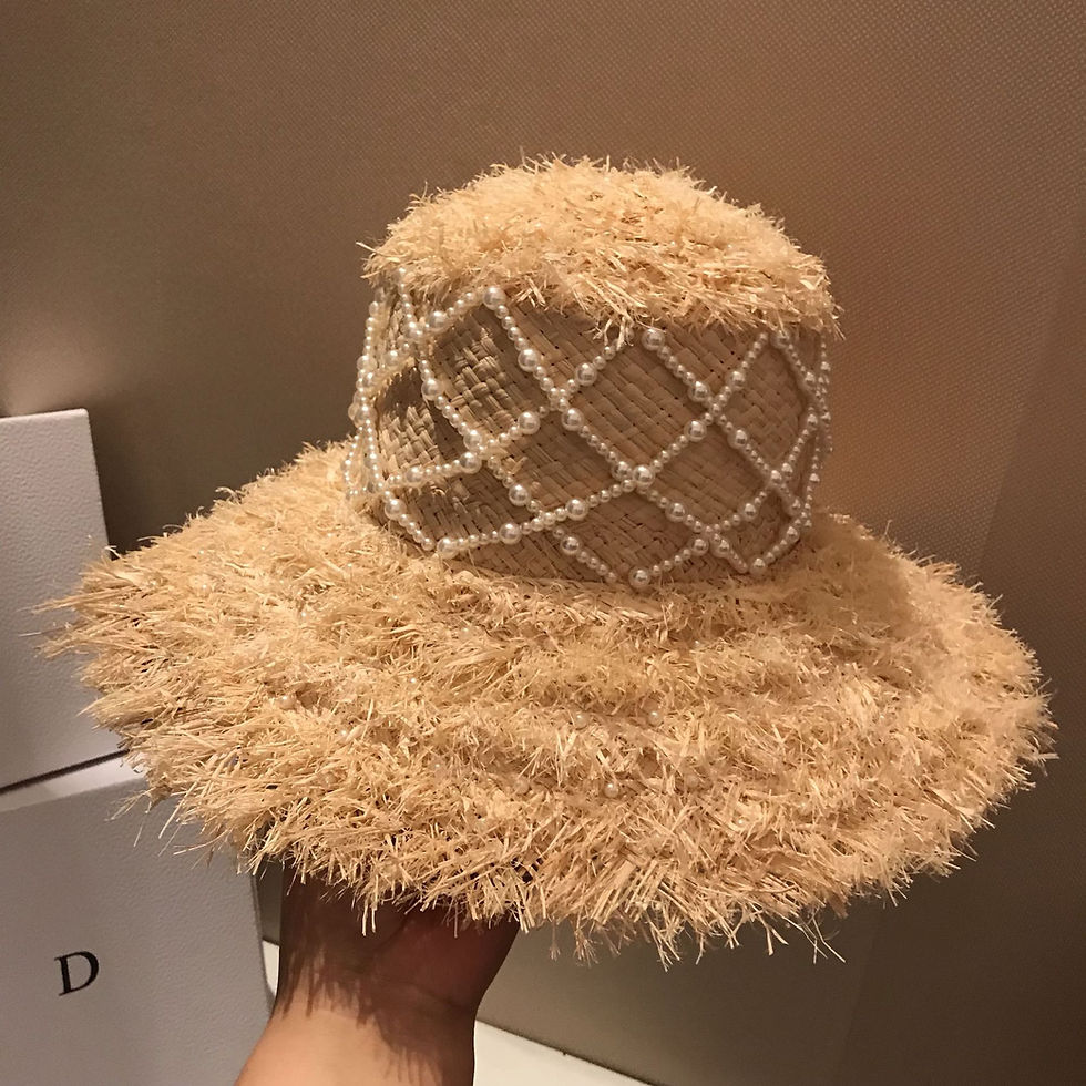 Thumbnail: Raffia Straw Hat with Pearl Details