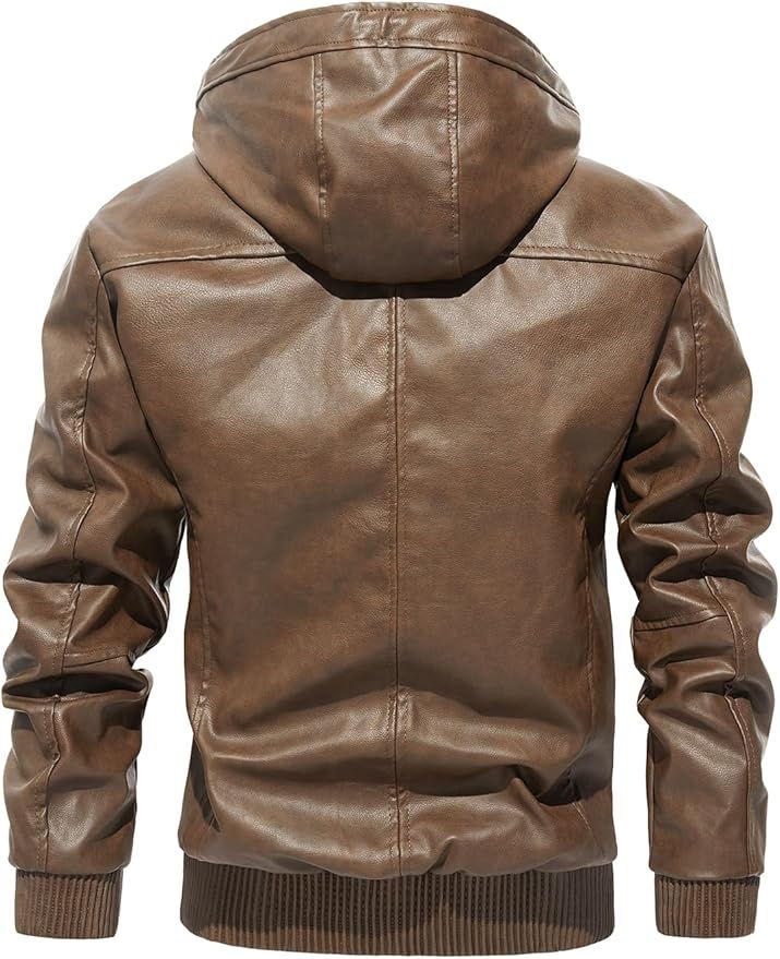 Thumbnail: The Moto Sovereign – Men's Hooded Vintage Leather Moto Jacket