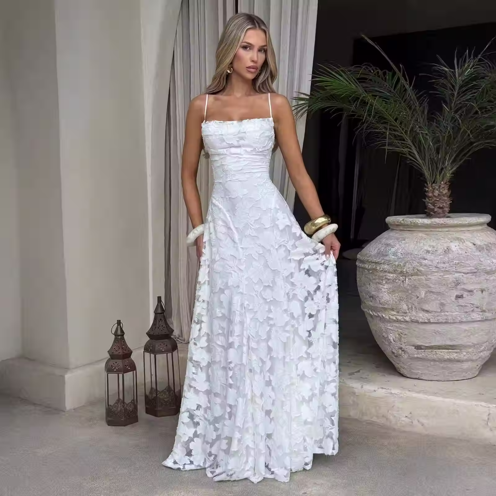 Floral Jacquard Slim-Fit Maxi Gown