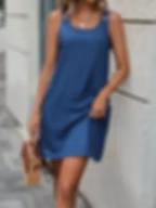 Denim Sleeveless Dress with Pockets