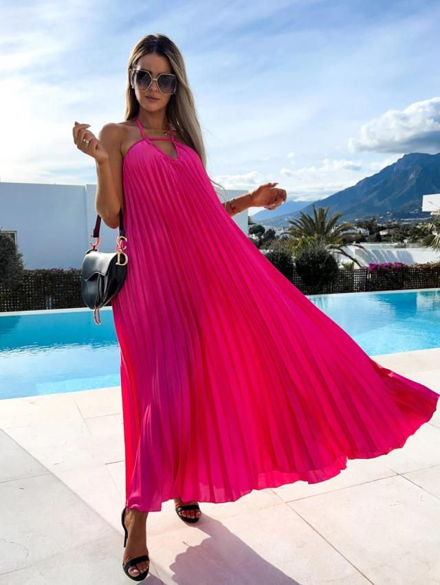 Thumbnail: Pleated Suspender Maxi Dress with Belt