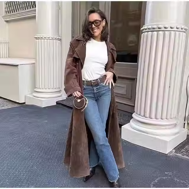 Double-Breasted Vintage Suede Coat