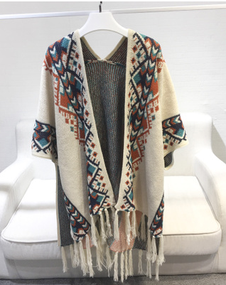 Thumbnail: Tassel Vintage Knit Shawl Cloak