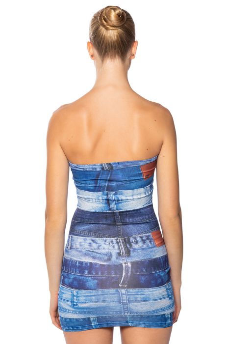 Thumbnail: Denim Slim Backless Tube Dress