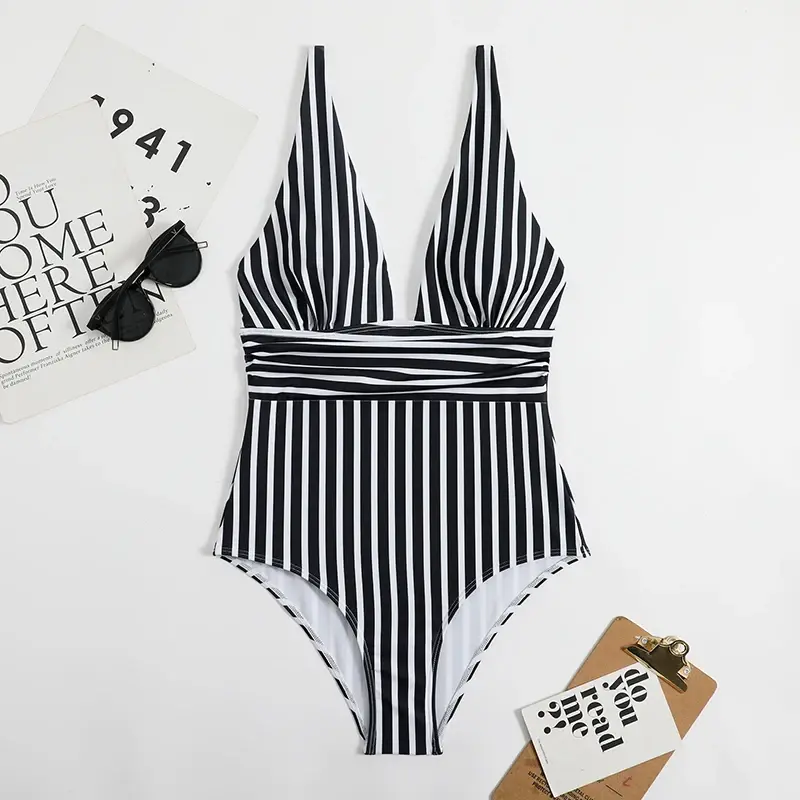 Thumbnail: The Linear Luxe: Trendy Striped One-piece Swimsuit