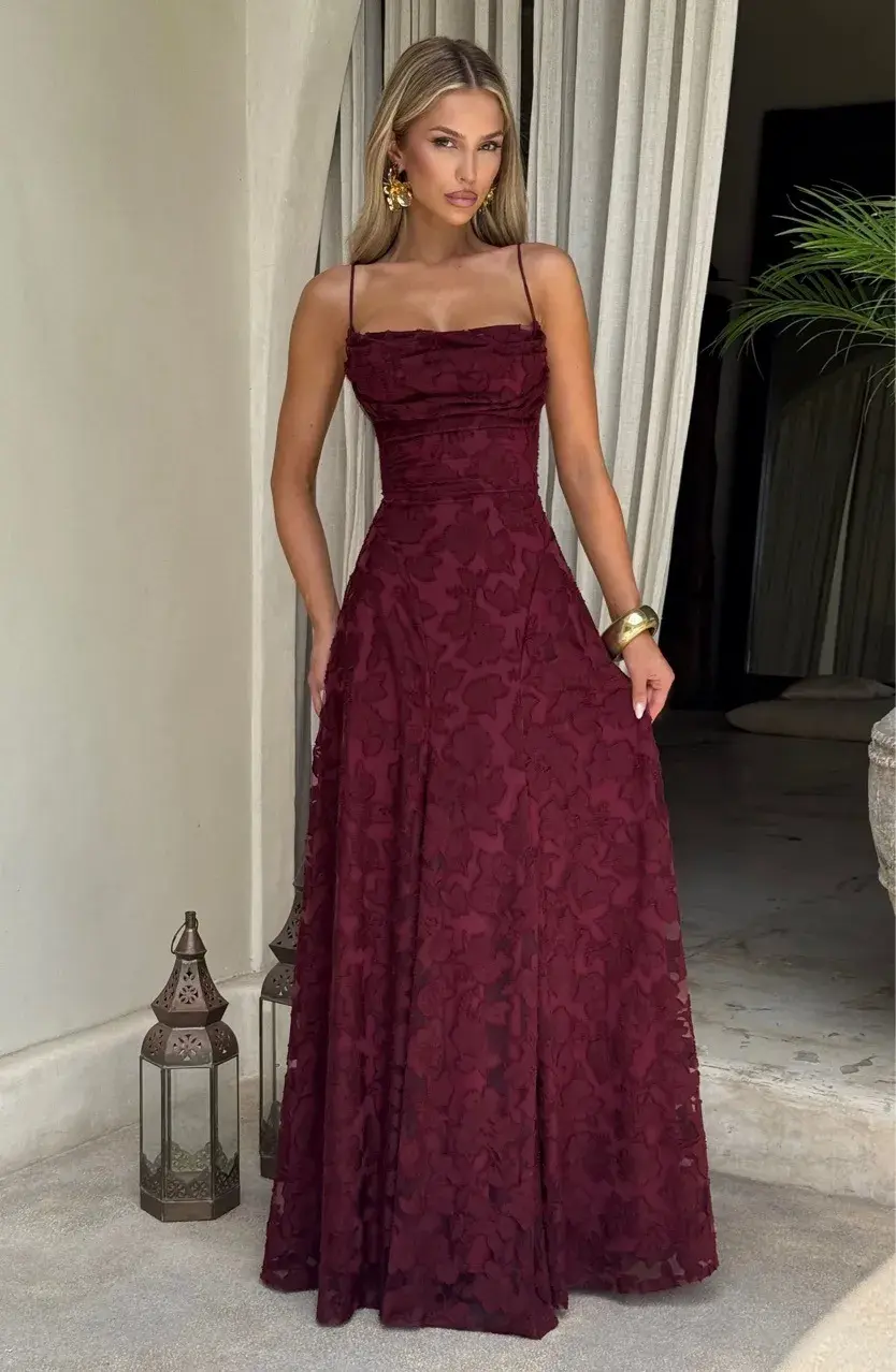 Thumbnail: Floral Jacquard Slim-Fit Maxi Gown