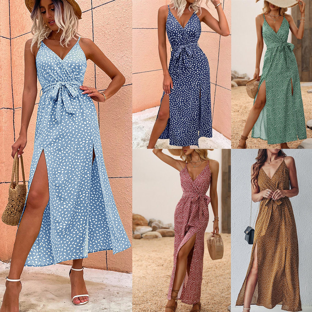 Floral Elegance V-neck Suspender Long Skirt Beach Dress