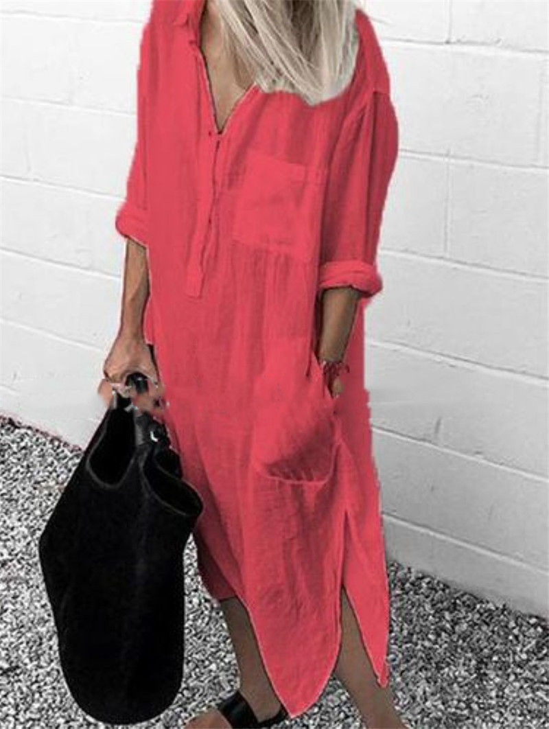 Thumbnail: Slit Elegance Long Shirt Dress