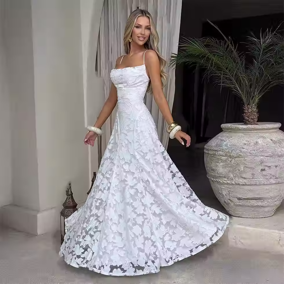 Thumbnail: Floral Jacquard Slim-Fit Maxi Gown