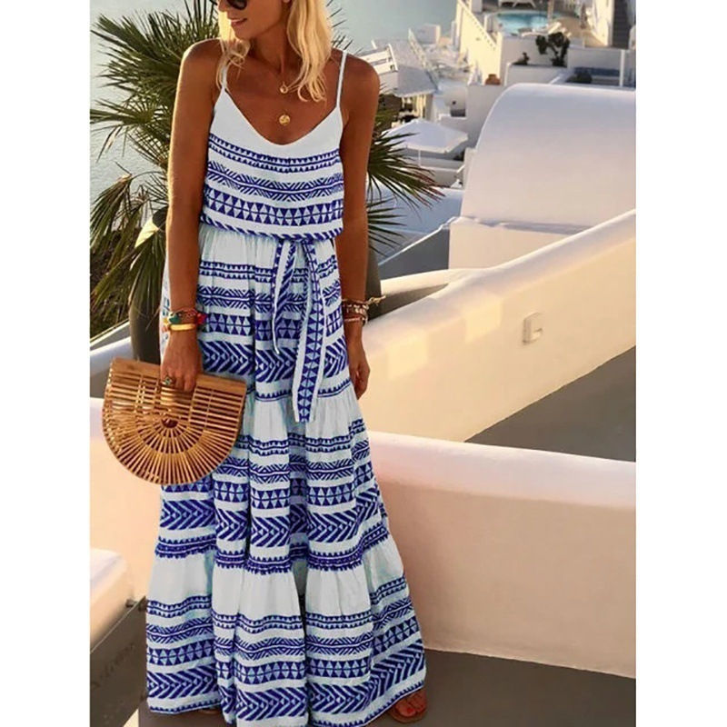 Thumbnail: Deep V-Neck Print Suspender Beach Dress