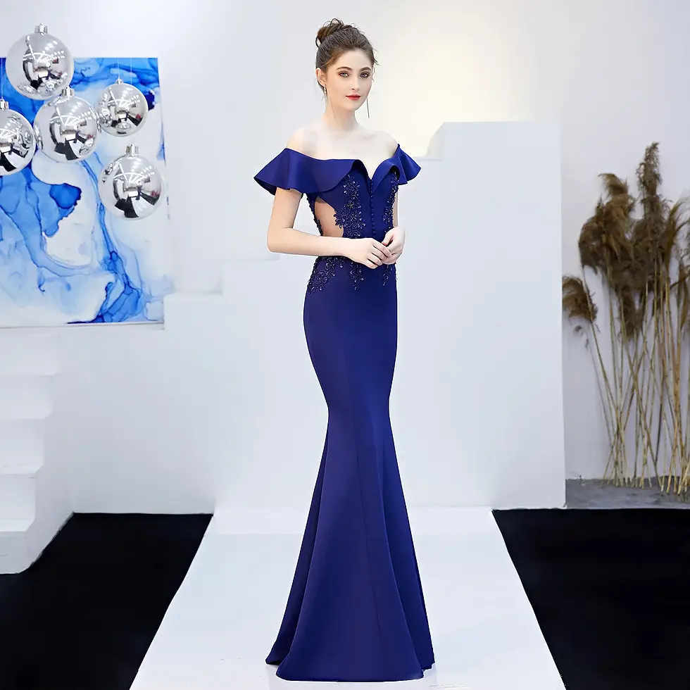Thumbnail: Satin Cold Shoulder Mermaid Prom Dress