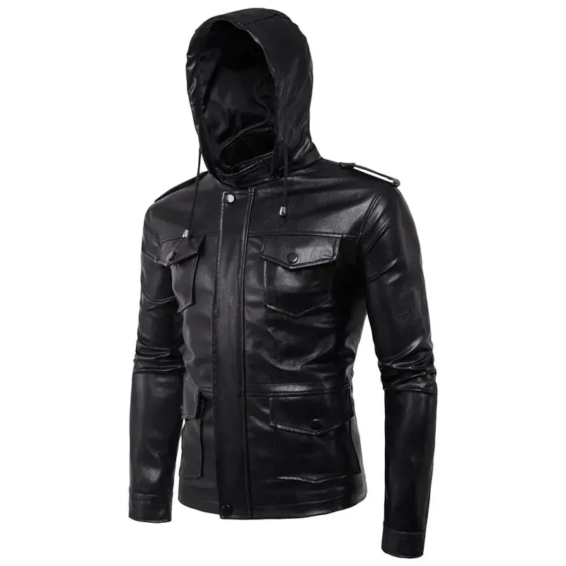 Thumbnail: Hooded Motorcycle Leather Jacket