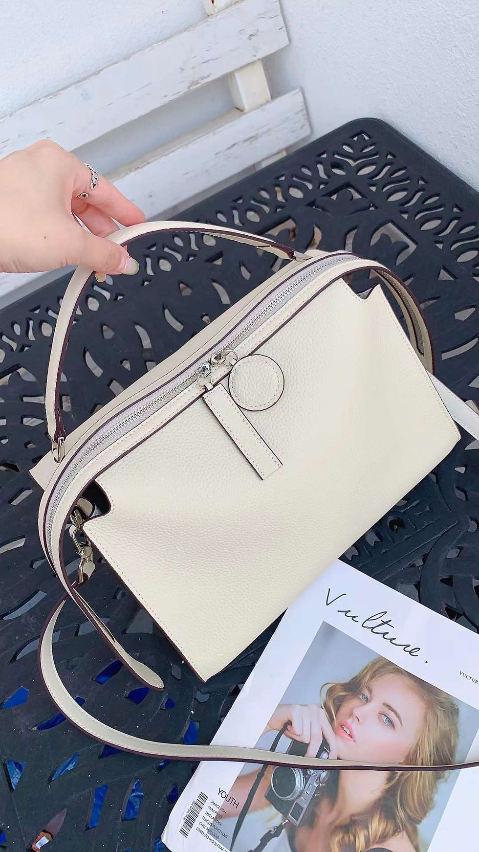 Thumbnail: Cowhide-Matrix Zipper Crossbody Bag