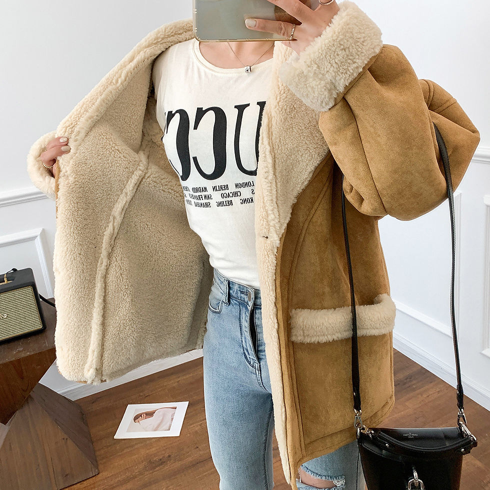 Thumbnail: Suede Lambswool Lapel Neck Jacket