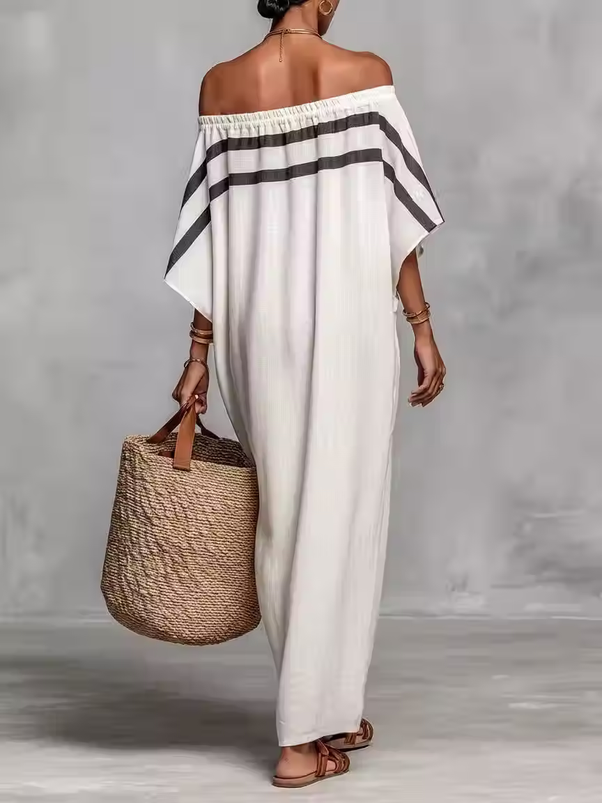 Thumbnail: Striped Off-Shoulder Batwing Maxi Dress