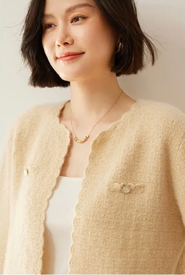 Thumbnail: Round Neck Cashmere Knit Cardigan
