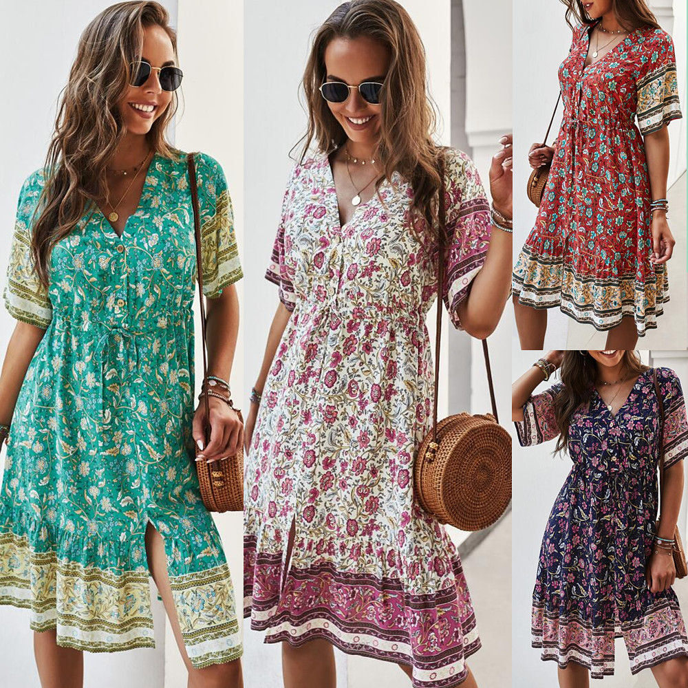 Bohemian Lotus Leaf Midi Dress