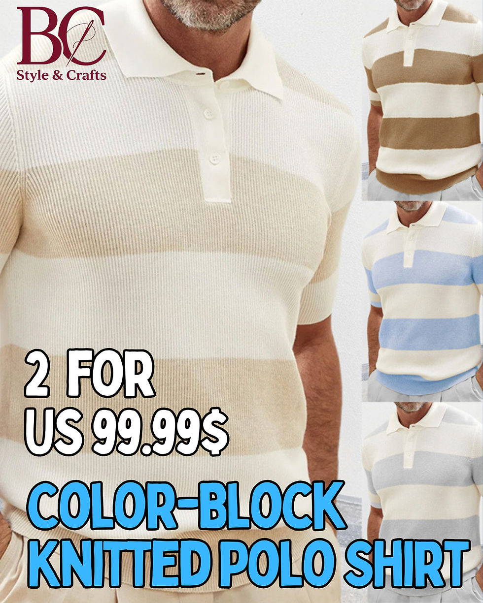 Thumbnail: Men's Color-Block Knitted Polo Shirt