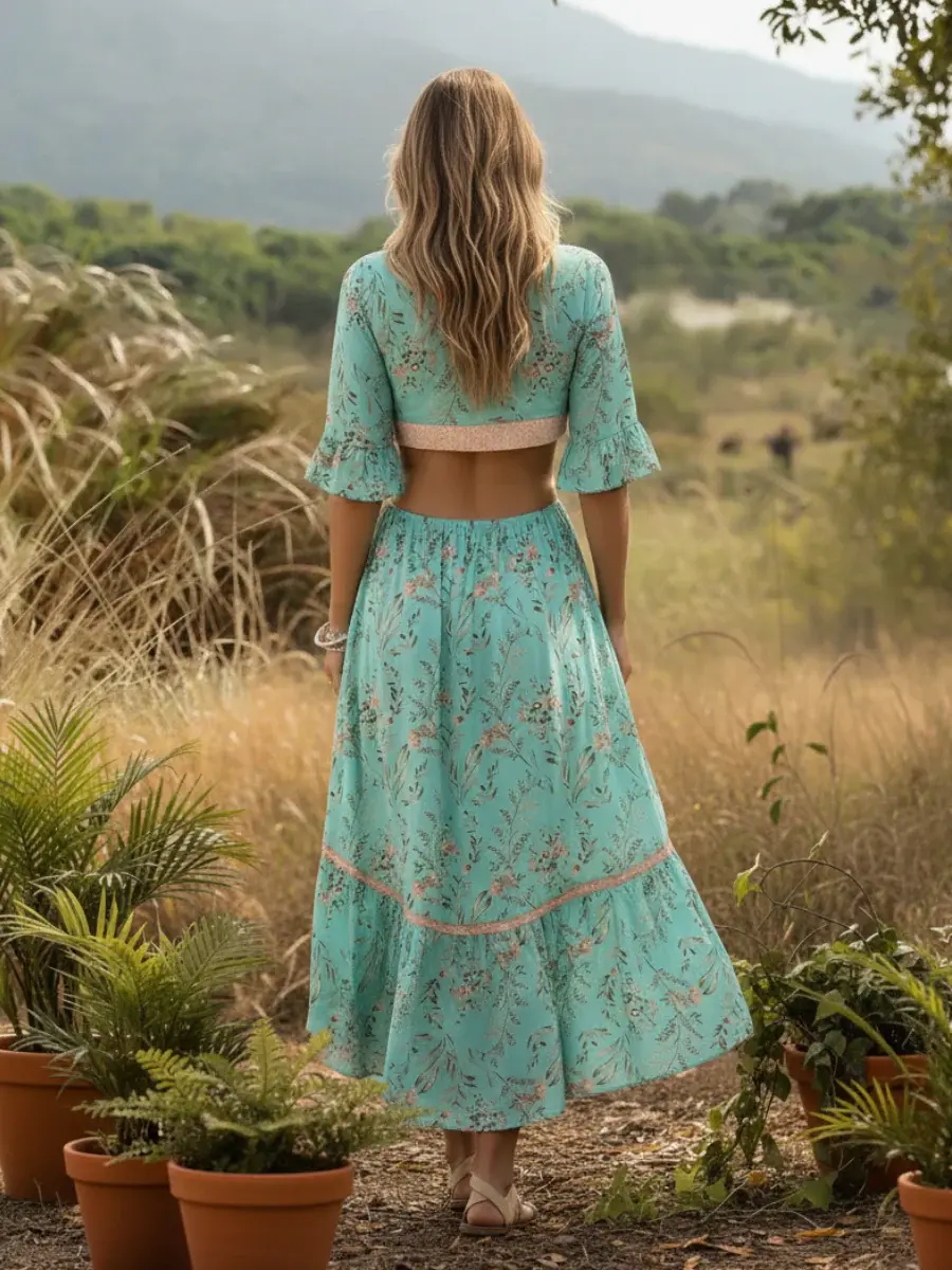Thumbnail: WildBloom – Floral Rayon Hi-Low Boho Dress