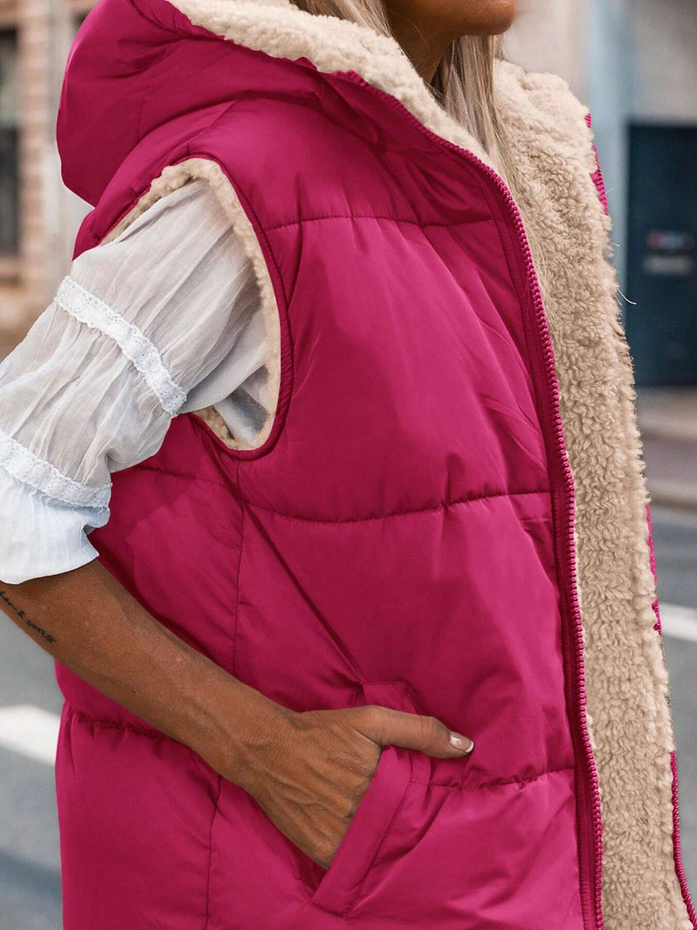 Thumbnail: Aura Pink Dual-Style Reversible Hooded Gilet