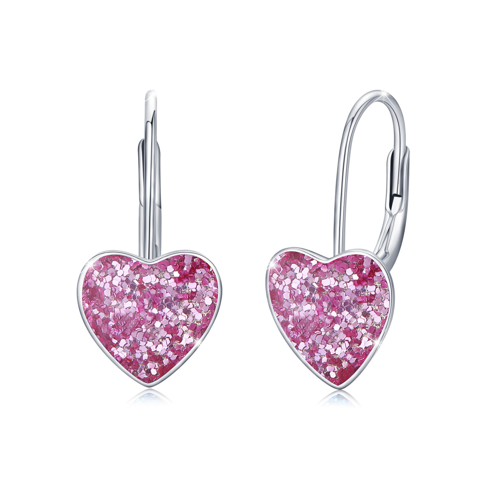 Le Cœur de l’Amour – 925 Sterling Silver 10mm Heart Dangle Hoop Earrings