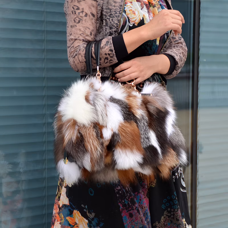 Arctic Mirage Opulent Fox Fur Handbag