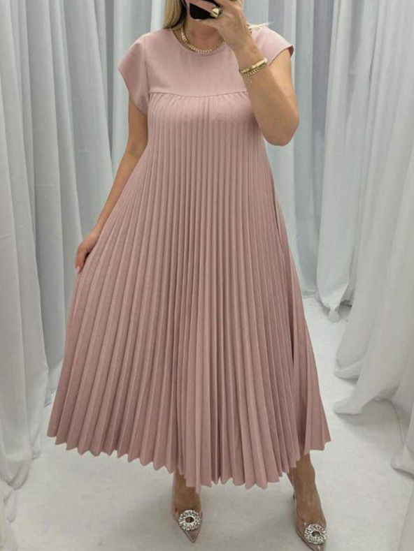 Thumbnail: La Promenade Élégante – Short Sleeve Pleated Long Dress