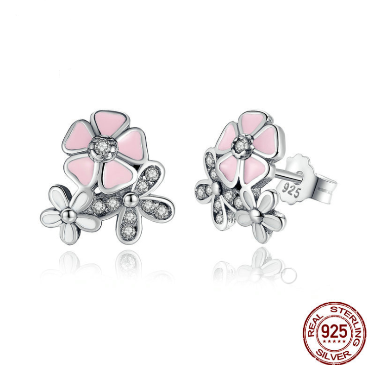 Thumbnail: Sterling Silver Daisy Cherry Blossom Earrings