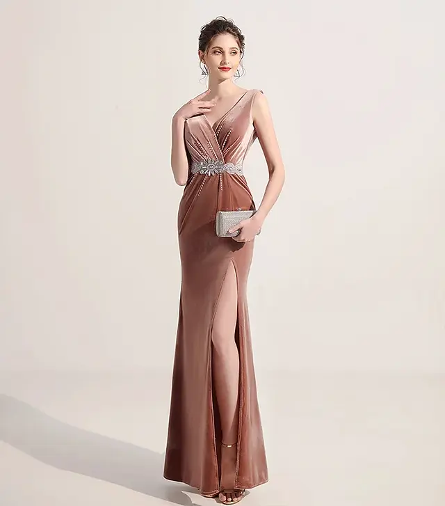 Pink V-neck Sleeveless Robe De Soirée – Embrace Chic Glamour with Effortless Grace