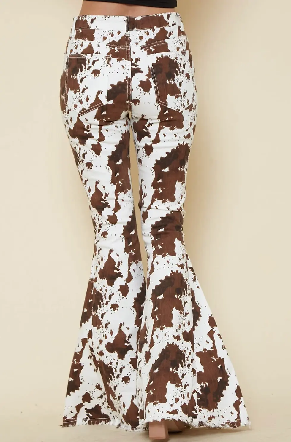 Thumbnail: La Vache Sauvage – Artisan Cow-Print Statuesque Flared Denims